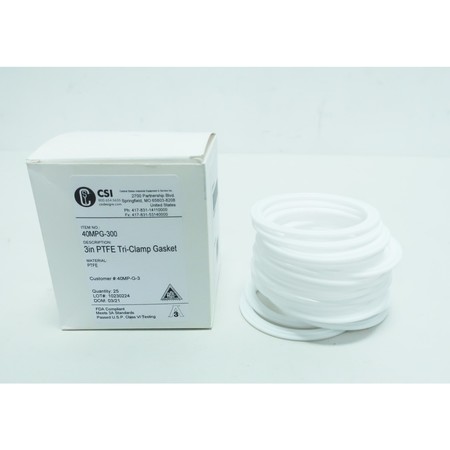 CSI Box Of 25 White 3In Ptfe Tri-Clamp Gasket 40MPG-300